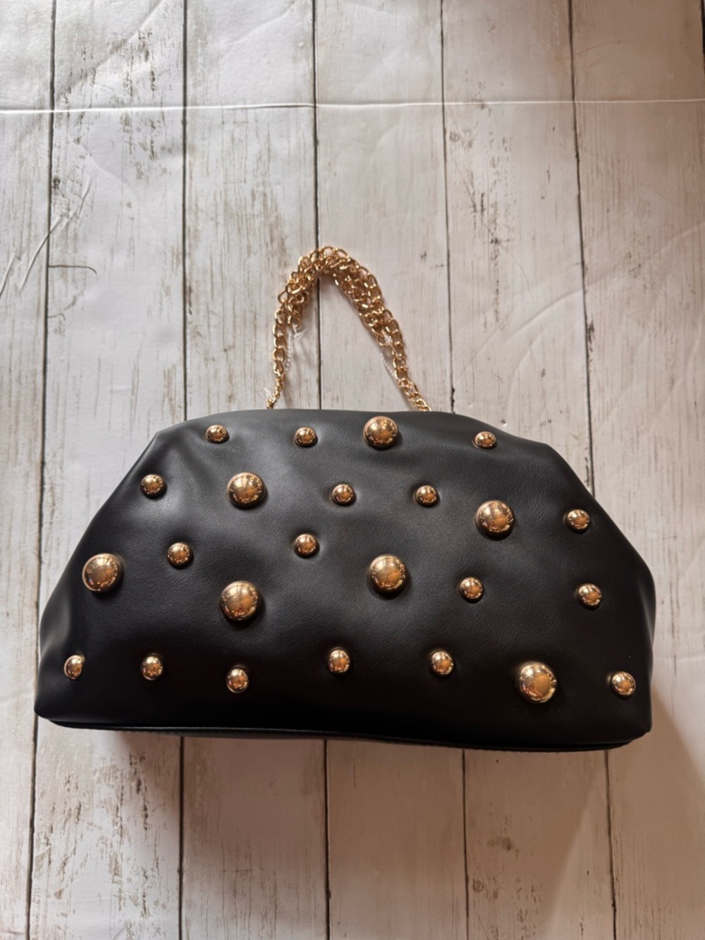 NWT Black Studded Shoulder Bag Gold Chain Strap Statement Purse